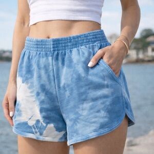 Coach Blue Tie Dye Sweat Shorts Small Coastal Athleisure Off Duty Model Summer